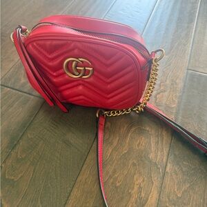 Woman Red Quilted Leather Crossbody Bag